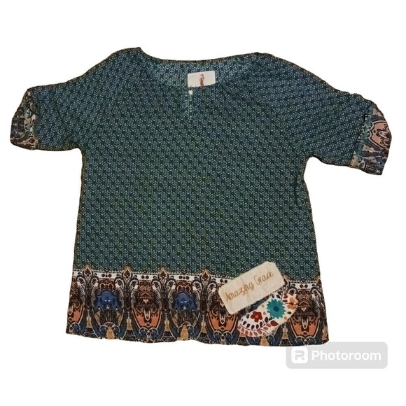 Boho Jane Tops - Boho Jane Women's Amazing Grace Rayon Blouse Toile-Esque Pattern Size S